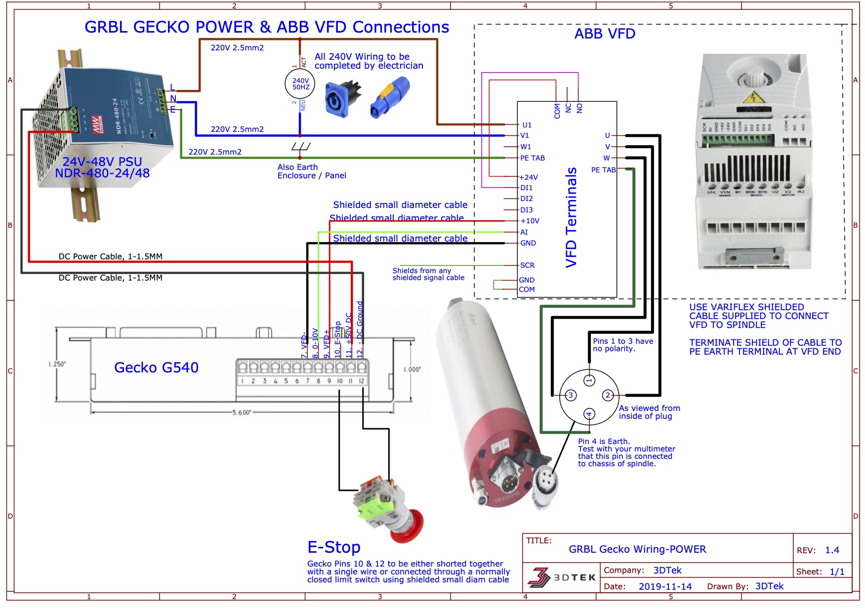 Gecko G540 3 300oz Motor Kit 18/4 Shielded Cable & Pro-Solderless Connectors 